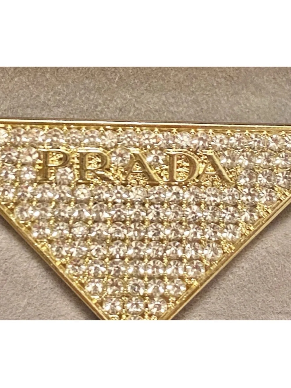 Prada Gold Crystal Triangle Logo Pin brooch unisex
